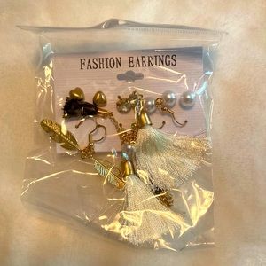 Fashion Pierced Earrings set of 6 multi shapes gold tone never opened